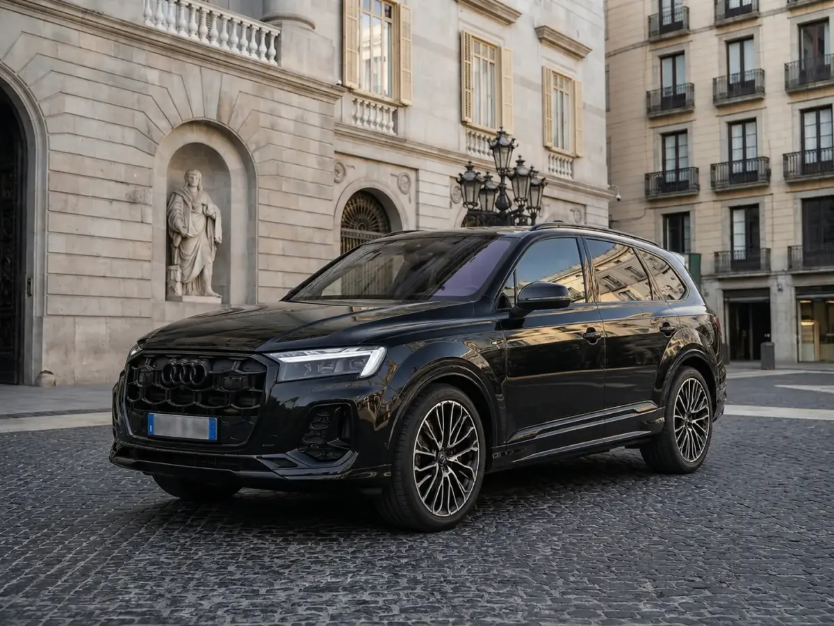 Audi Q7 50 TDI S-Line Edition 2025, profil latéral — Nice Super Car Rental, Nice. L'Audi Q7 50 TDI S-Line Edition 2025 associe la carrure d'un grand format à un moteur de…