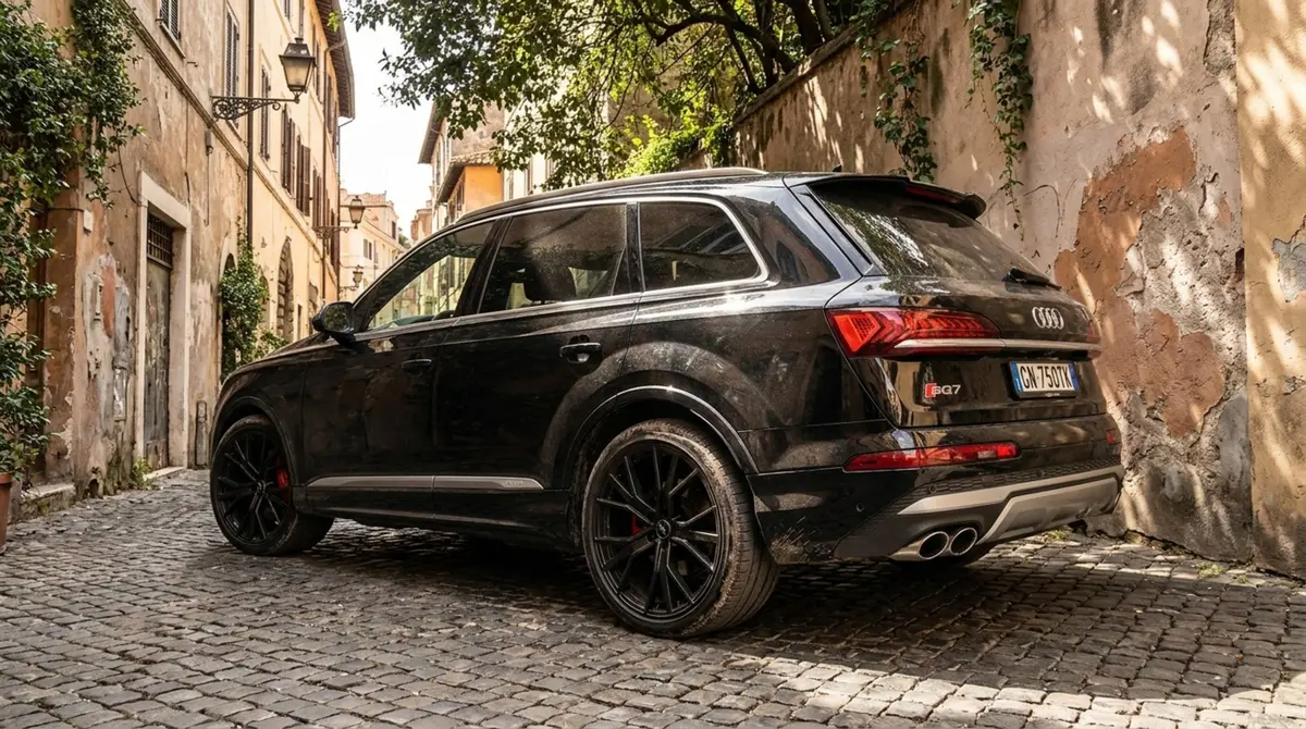 Audi SQ7 7seater 2023, vista frontal — Nice Super Car Rental, Niza. El Audi SQ7 de 2023 es una opción pensada para quienes necesitan espacio real sin…