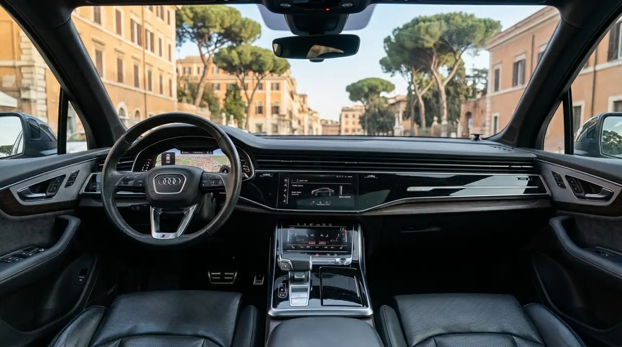 Audi SQ7 7seater 2023, vista trasera — Nice Super Car Rental, Niza. El Audi SQ7 de 2023 es una opción pensada para quienes necesitan espacio real sin…