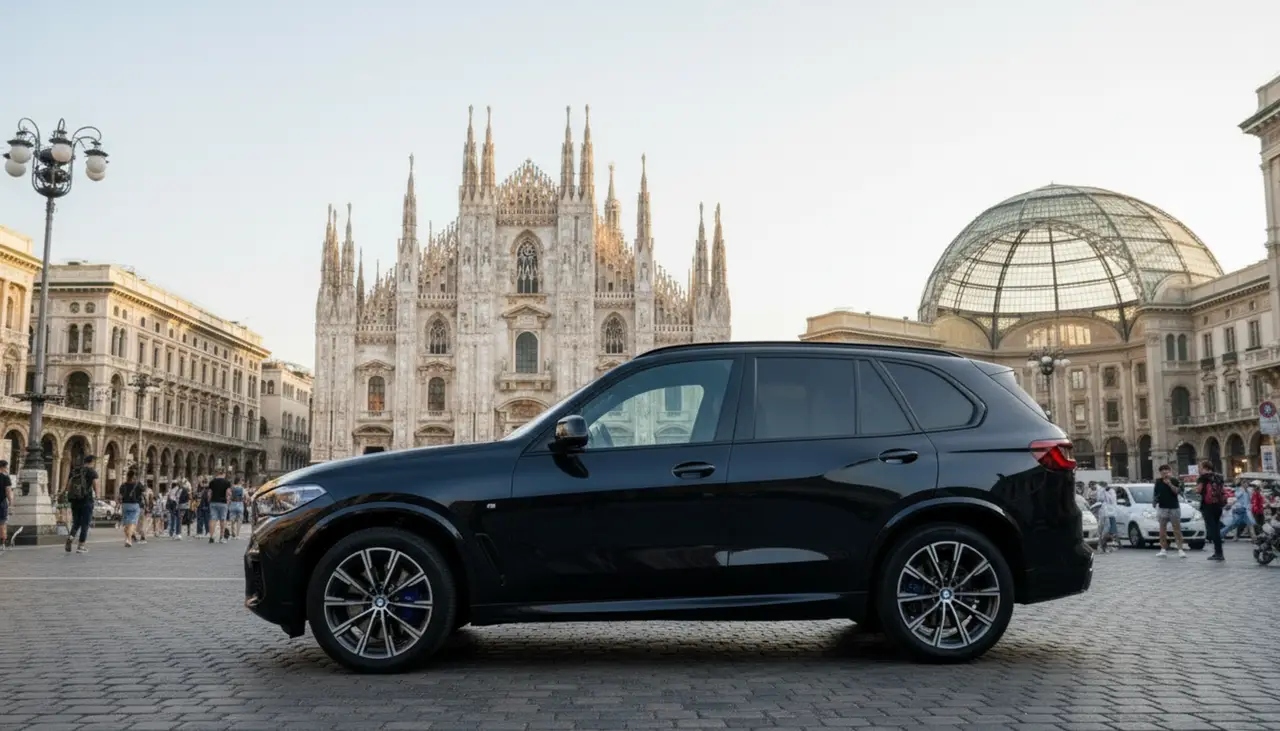 BMW X5 4.0i M 2025, vue arrière — Nice Super Car Rental, Nice. Le BMW X5 4.0i M, millésime 2025, s'adresse à ceux qui veulent un SUV capable de tenir un…