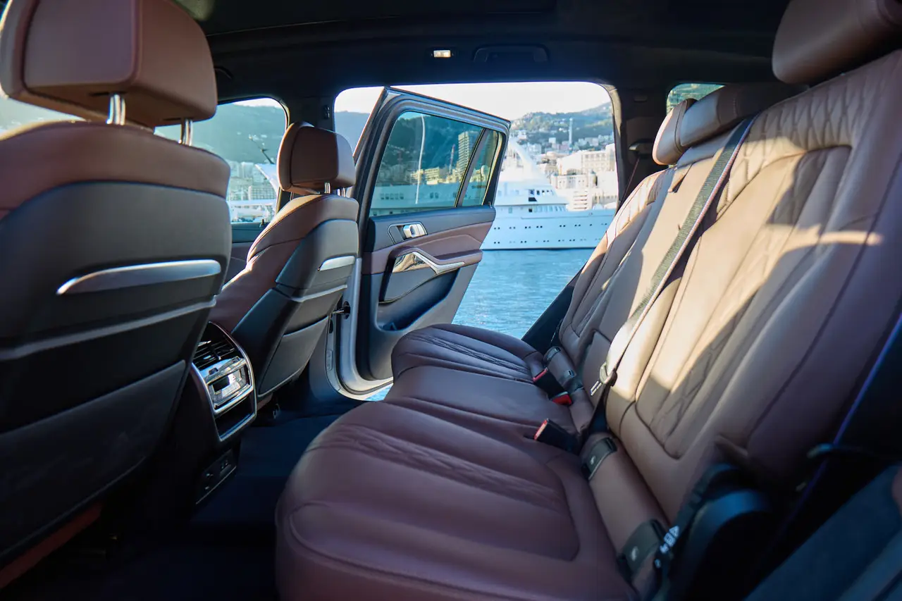 BMW X7 40d M 2024, rear view — Nice Super Car Rental, Nice. Seven seats, three corniches, one commanding view