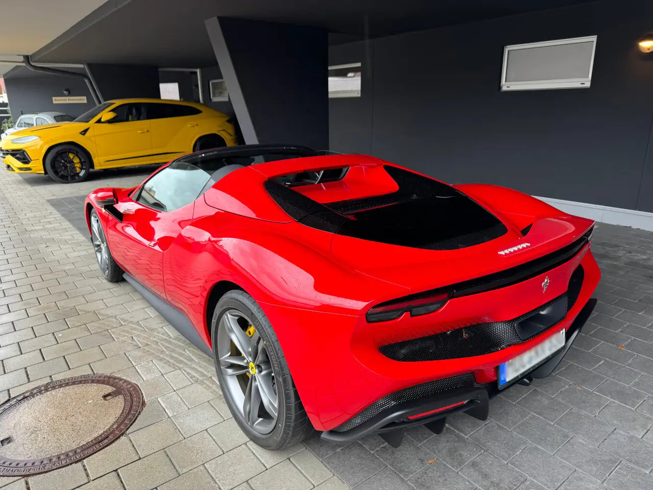Ferrari 296 GTS Spider 2024, front view — Nice Super Car Rental, Nice. Open-top power built for the Moyenne Corniche
