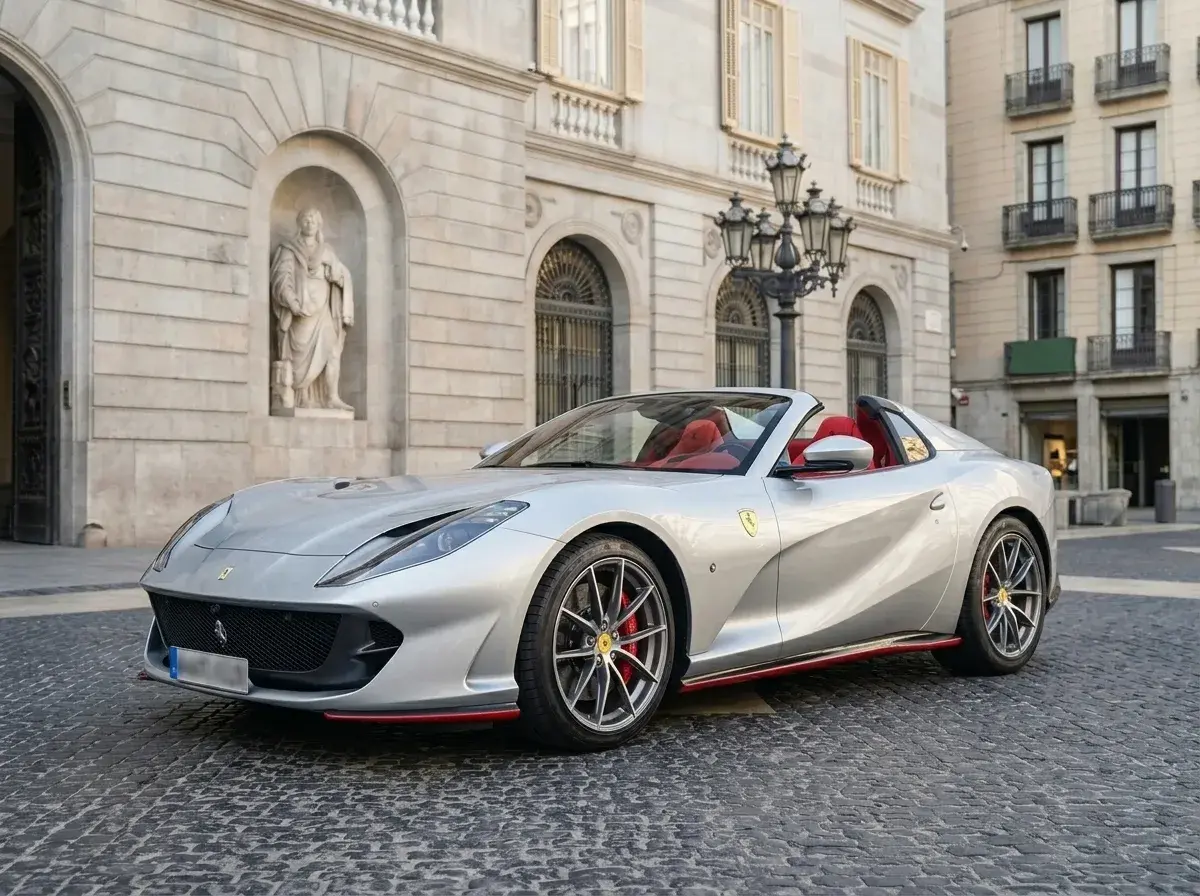 Ferrari 812 GTS 2024, profil latéral — Nice Super Car Rental, Nice. La Ferrari 812 GTS de 2024 appartient à une catégorie restreinte : celle des grands…