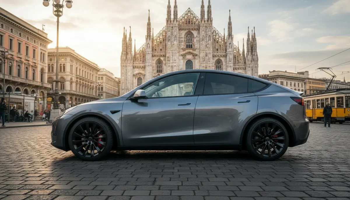 Tesla Model Y Long Range 2023, vista trasera — Nice Super Car Rental, Niza. El Tesla Model Y Long Range de 2023 aporta una experiencia de conducción distinta dentro…